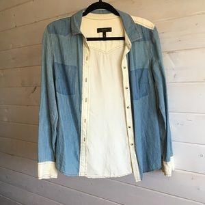 Jessica Simpson | Denim & Cream Button Down Long Sleeve Top